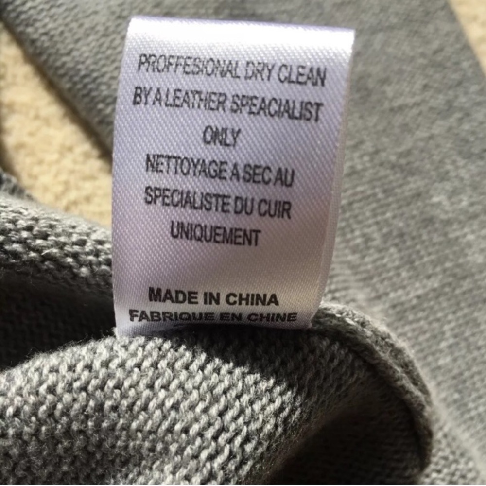 Aiko Grey Cashmere Leather Paneled Cardigan, Sz L - Picture 4 of 7